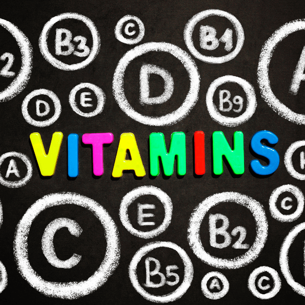 A board with the word vitamins and various vitamin references around it depicting the health benefits of tallow