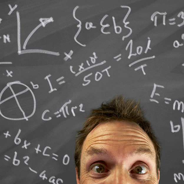 A man in front of a black board of equations denoting mental support of bone broth