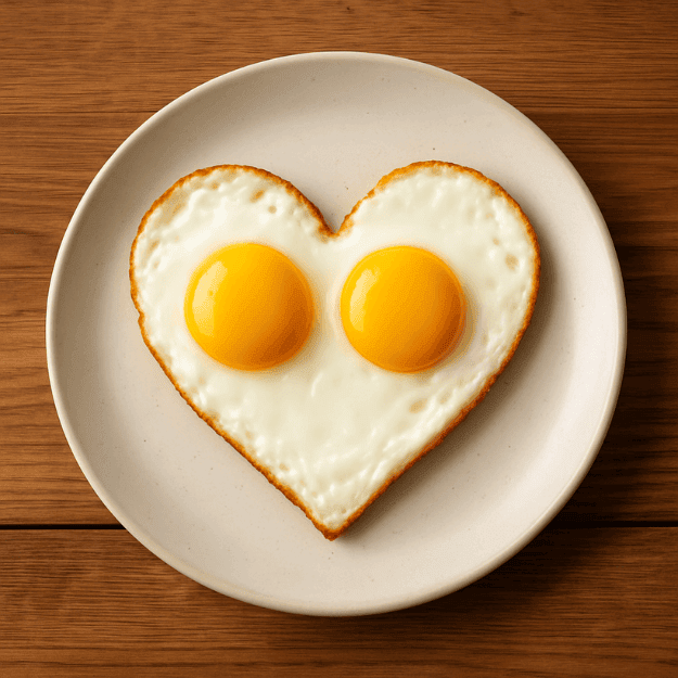 Eggs in the shape of a heart depicting the heart health benefits of eggs