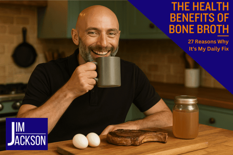 Me drinking a cup of broth depicting the health benefits of bone broth