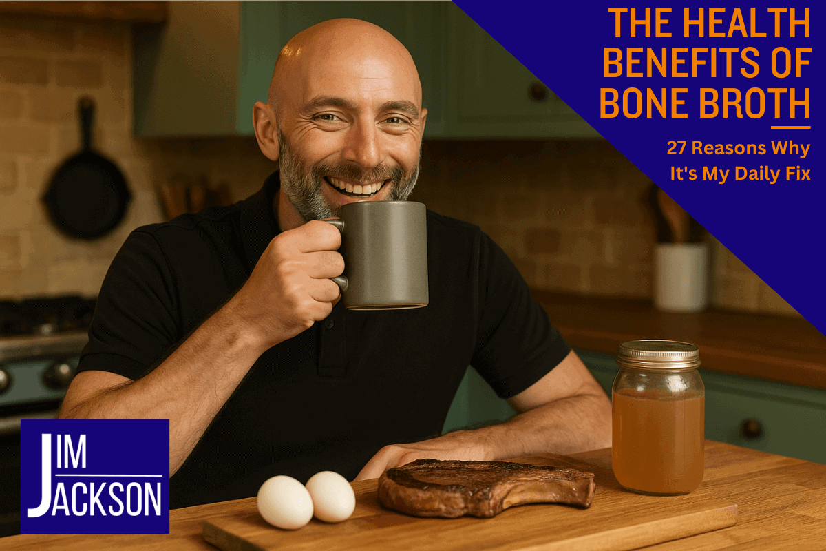 Me drinking a cup of broth depicting the health benefits of bone broth