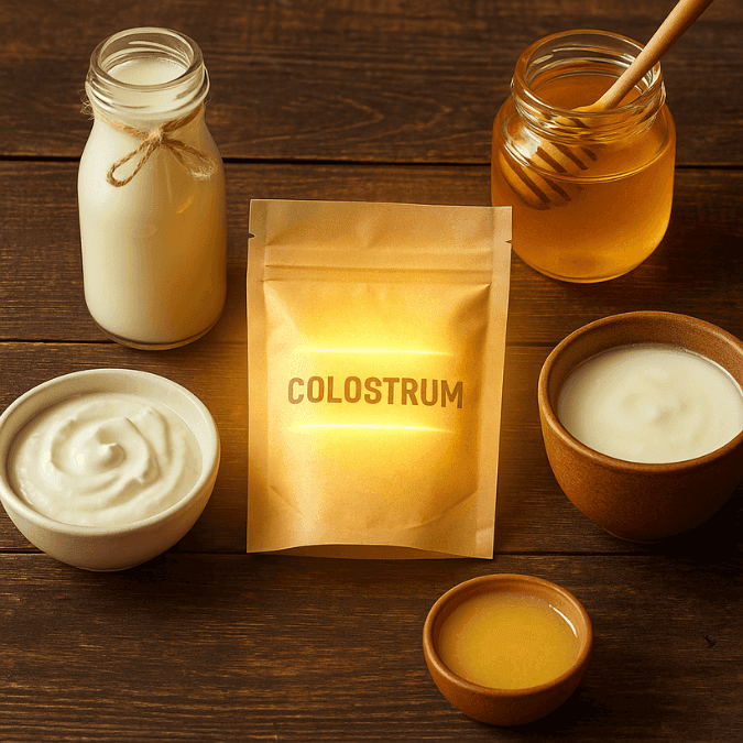 A selection of natural foods including colostrum depicting Functional Foods & Human Health