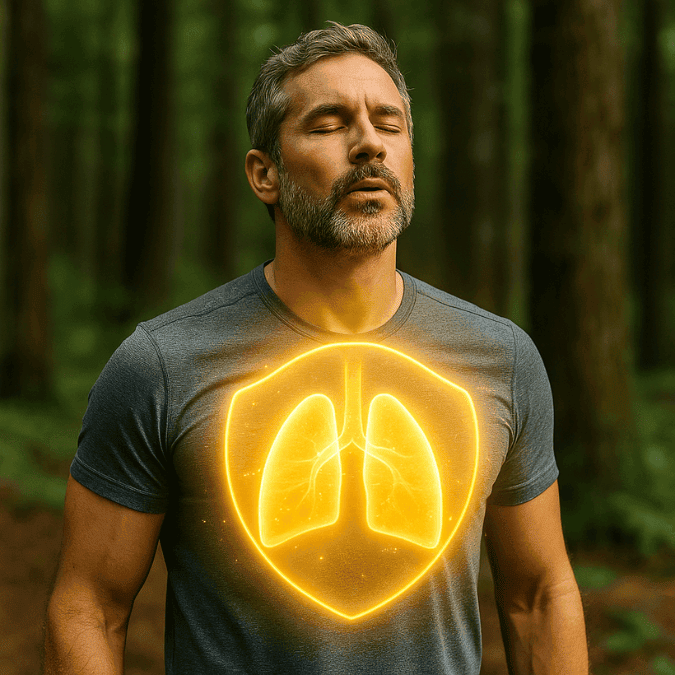 A man with glowing respiratory system depicting Respiratory Infections & Immune Support from taking colostrum