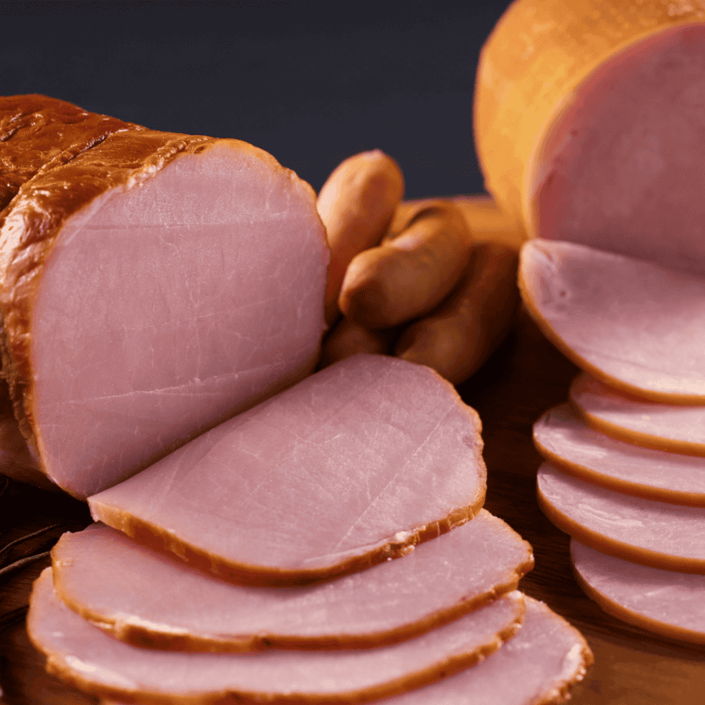 a joint of ham partly sliced