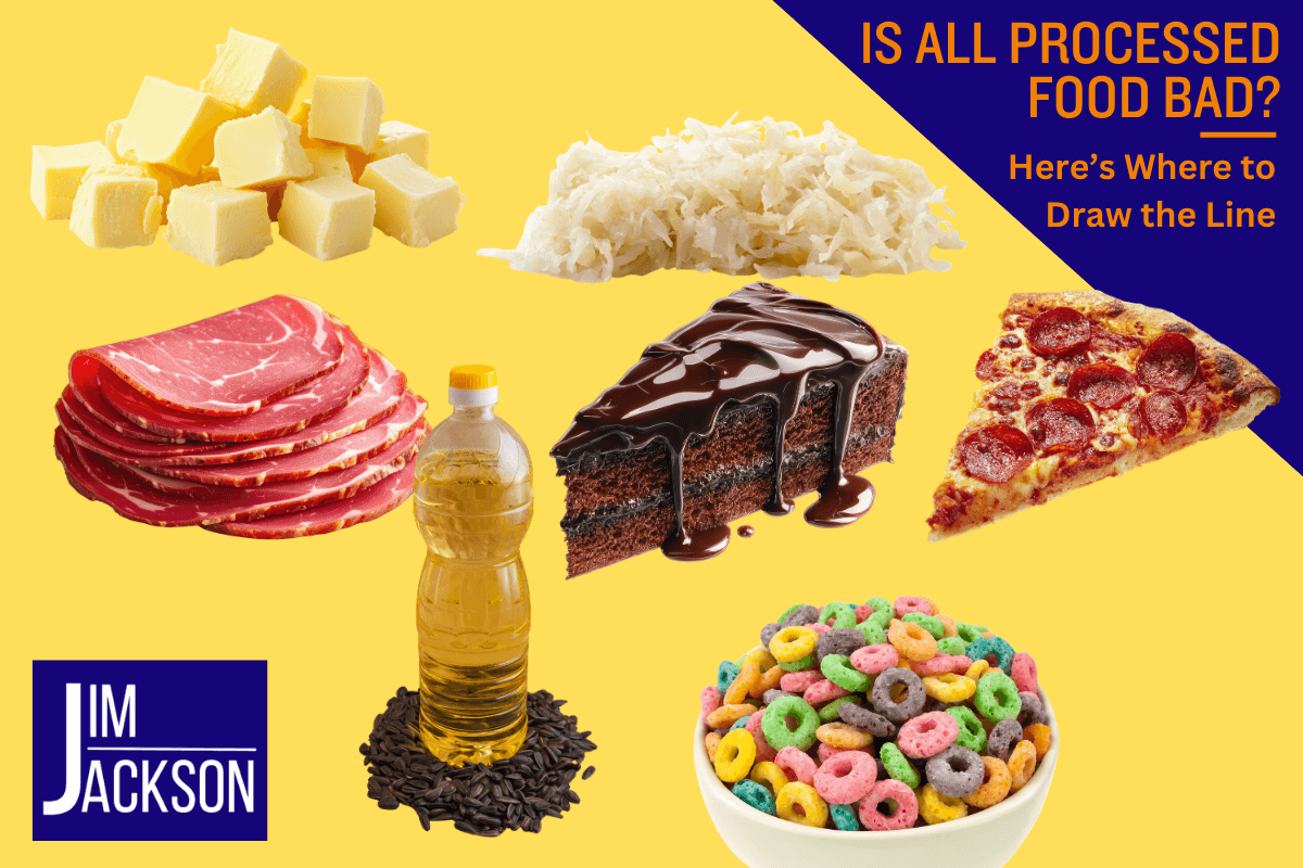 Various processed foods with the words "is all processed food bad"